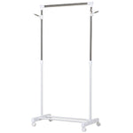 Portant à vêtements, penderie vêtement en acier avec support à chaussures et crochets latéraux, argent et blanc