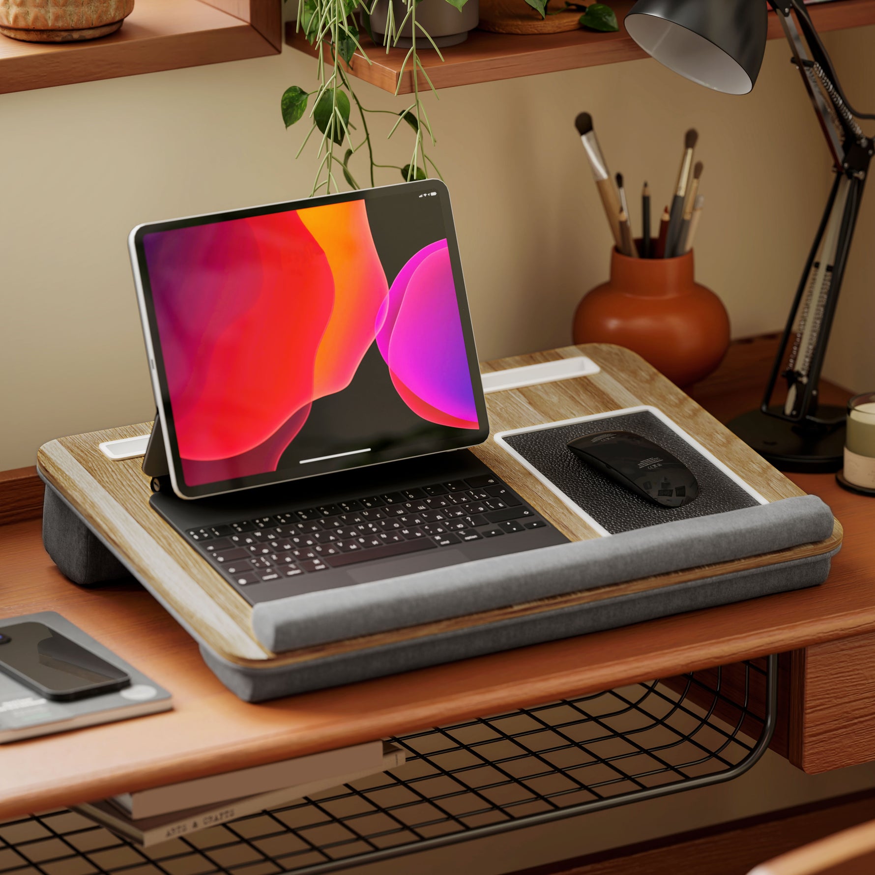 Support ordinateur portable lit avec traversin fente pour tablette ou téléphone tapis de souris repose-poignet poignée