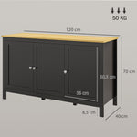 Buffet meuble de rangement avec 3 portes 2 étagères réglables plateau aspect bois clair 120 x 40 x 70 cm noir