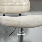 Lot de 2 tabourets de bar avec dossier, hauteur réglable et repose-pieds, cadre en acier, charge 120 Kg, beige
