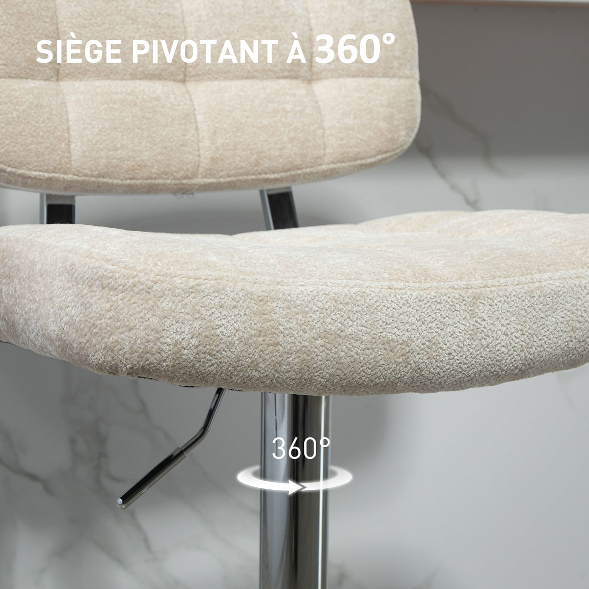 Lot de 2 tabourets de bar avec dossier, hauteur réglable et repose-pieds, cadre en acier, charge 120 Kg, beige
