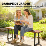 Banc de Jardin en Bois Sans Dossier en Bois, Pieds trapézoïdaux en acier, 2 Places à Effet Bois, 150x28x48cm, Carbonisé
