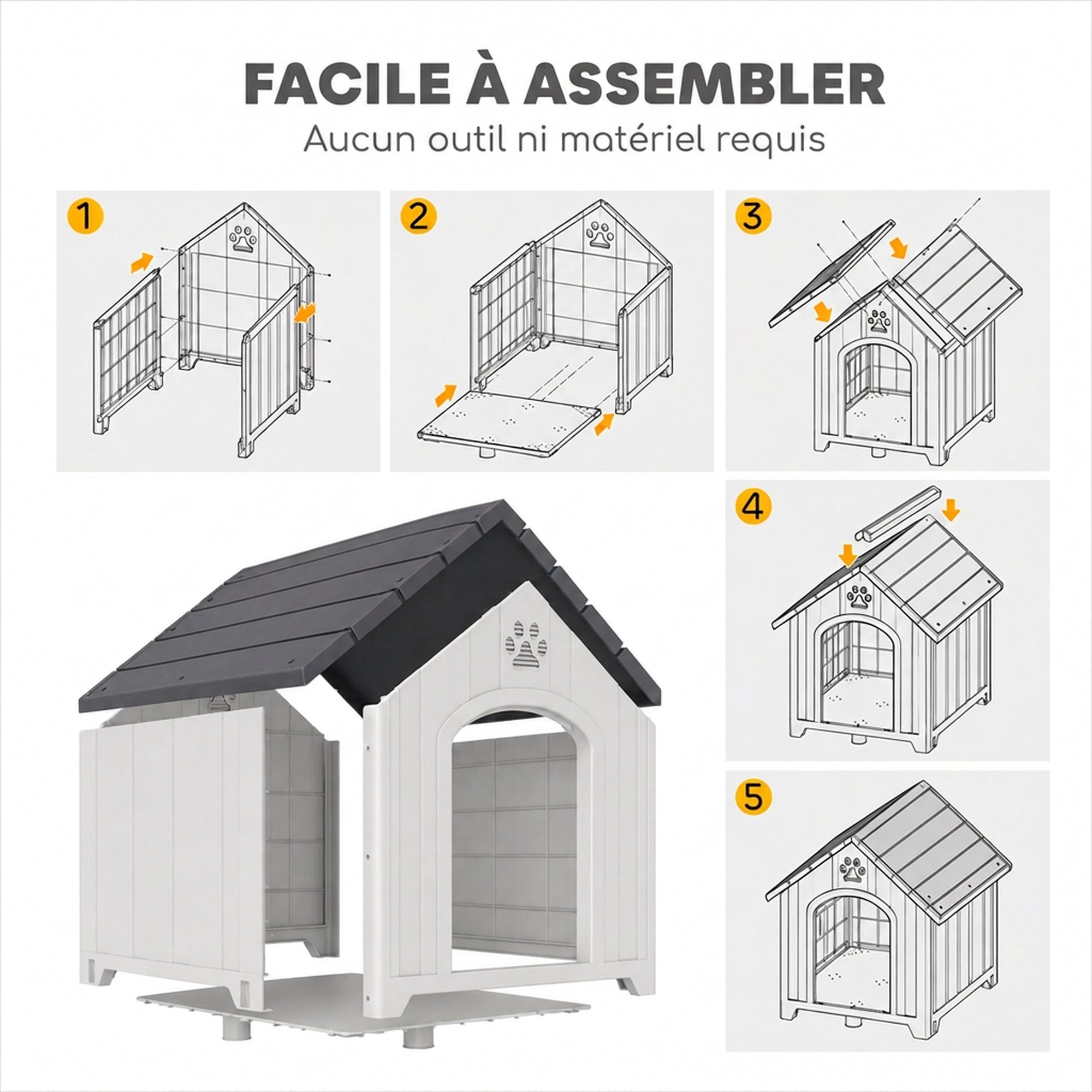 Caseta para perro de exterior, casa para perro de polipropileno impermeable ventilada con suelo elevado 76x66x77cm gris claro
