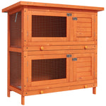 Clapier à lapin cage à lapin double niveau plateaux coulissants 4 portes verrouillables toit ouvrant 90L x 45l x 90H cm