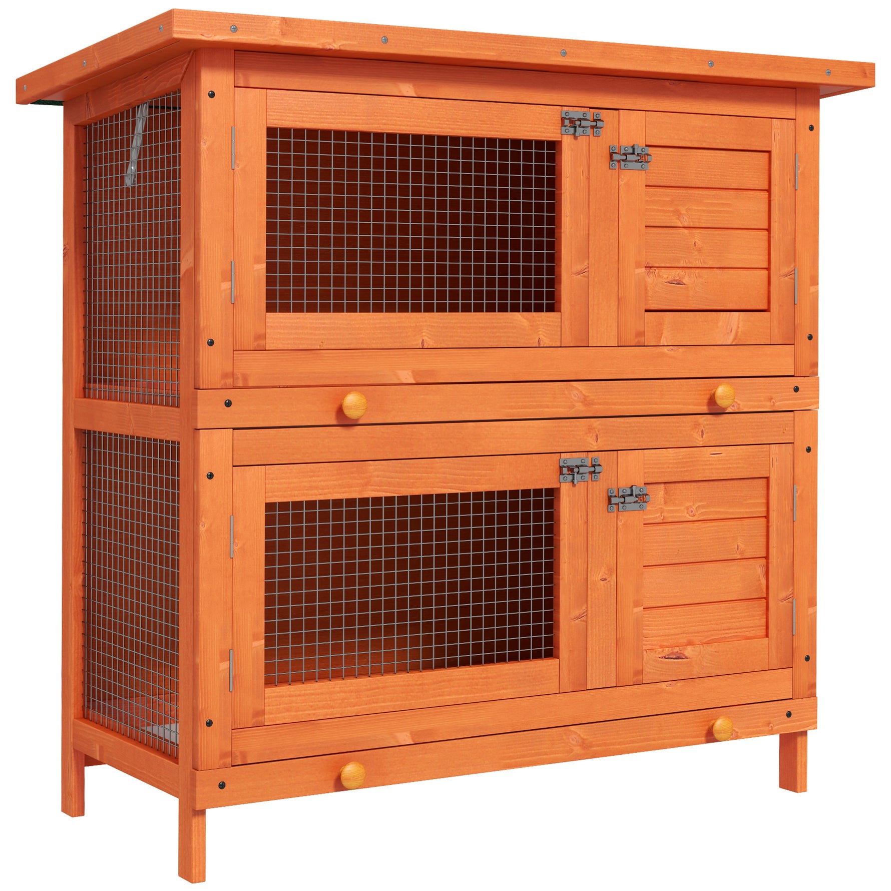 Clapier à lapin cage à lapin double niveau plateaux coulissants 4 portes verrouillables toit ouvrant 90L x 45l x 90H cm