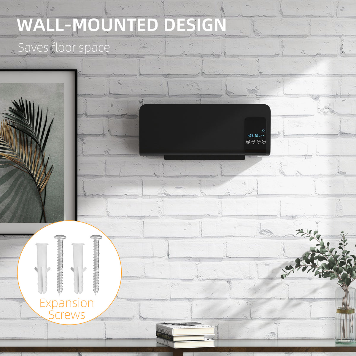 Radiateur soufflant mural chauffage céramique PTC - 1000 W / 2000 W oscillation minuterie avec télécommande noir