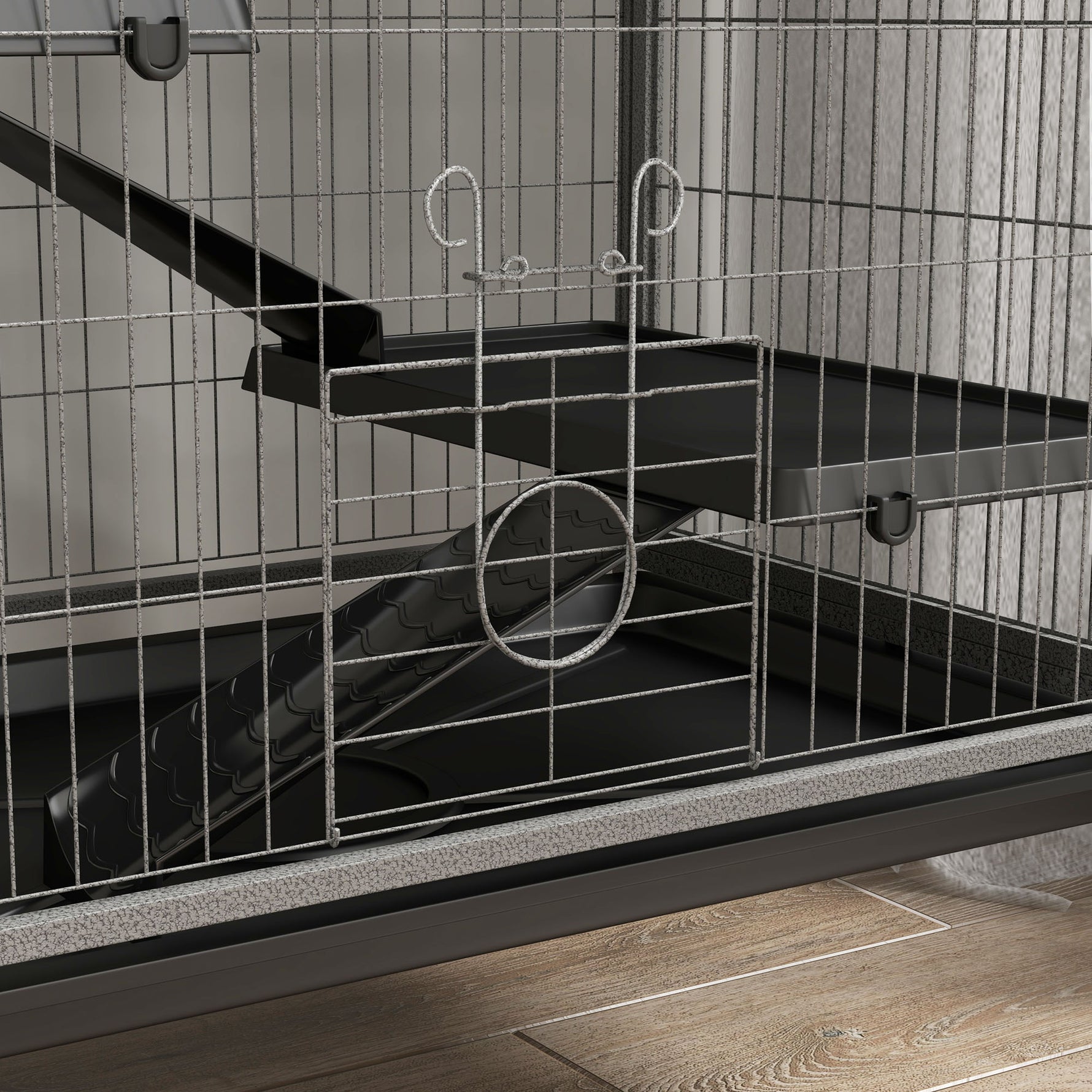 Cage pour rongeurs multifonction 4 plateformes 3 rampes 4 portes dim. 80L x 52l x 159H cm acier gris argenté noir