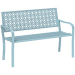 Banc de jardin 2 places, banc extérieur jardin en acier avec dossier ajouré, 127 x 63 x 85 cm, bleu