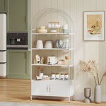 Étagère de rangement, bibliothèque arquée à 4 niveaux avec placard double porte, 80 x 30 x 187 cm, blanc
