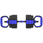 Ensemble d'haltères musculation 6-en-1 haltère réglable 25 kg kettlebell, barre de musculation support pour pompes bleu