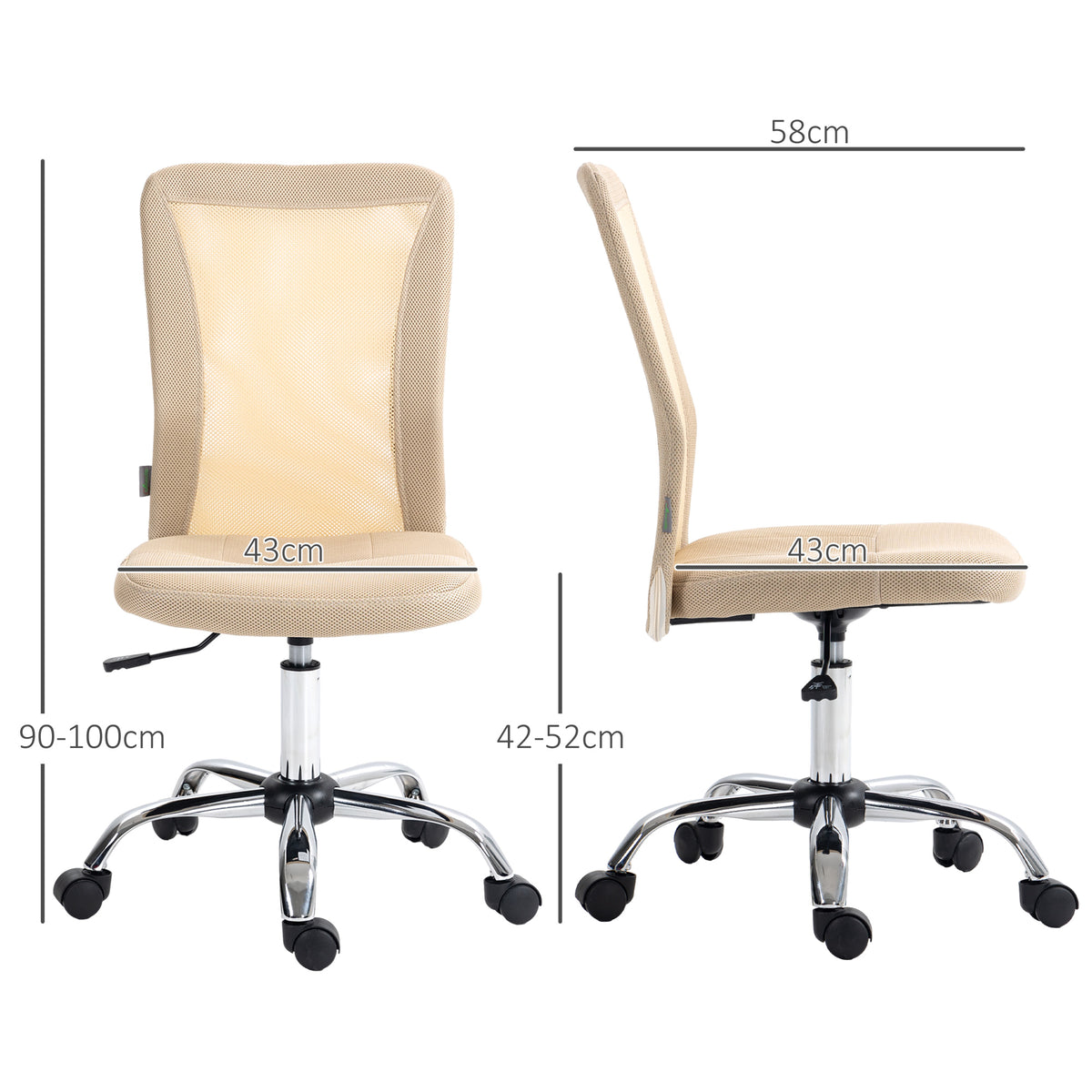Chaise de bureau ergonomique hauteur réglable piètement chromé pivotant 360° revêtement maille beige