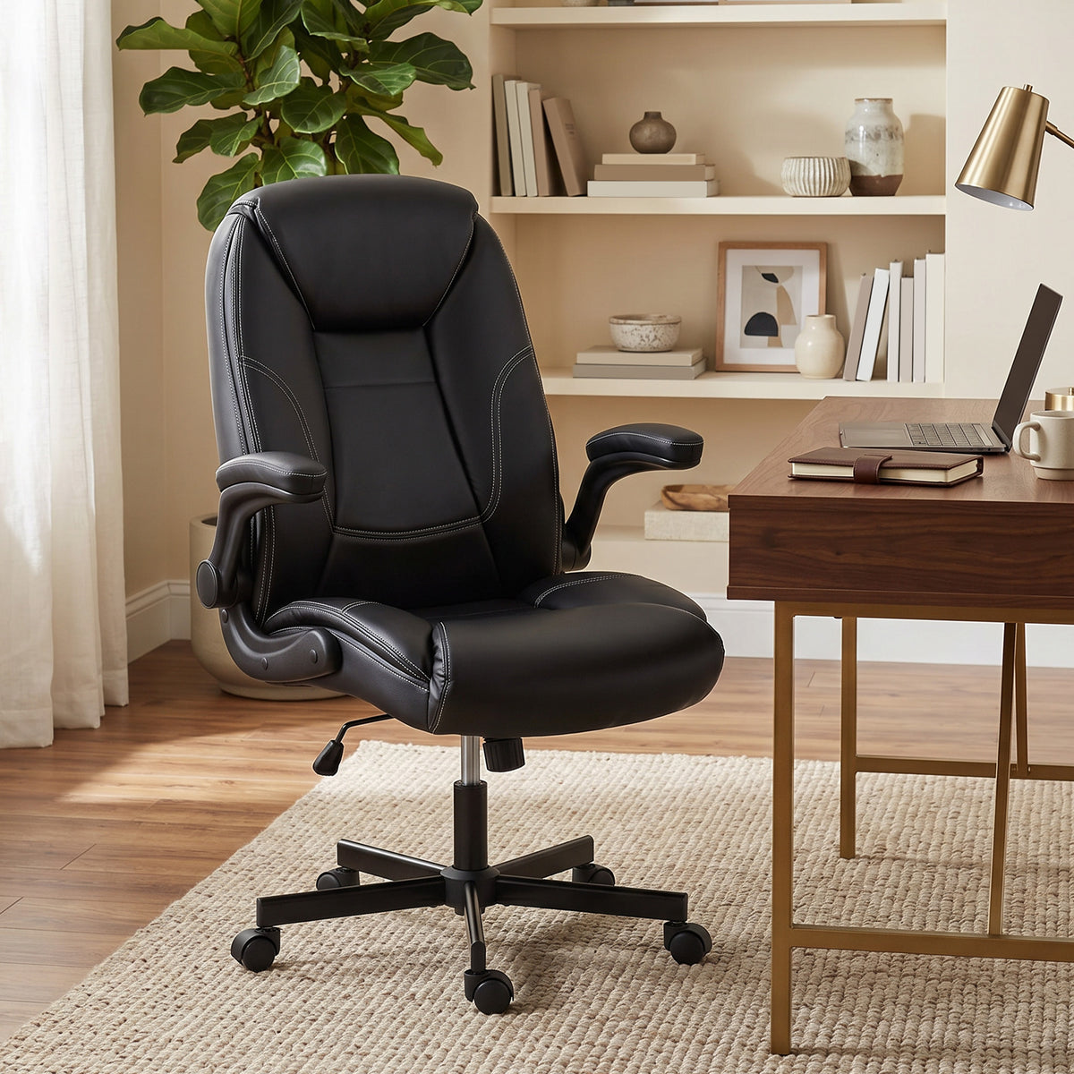 Chaise bureau ergonomique fauteuil de bureau accoudoirs relevables hauteur réglable fonction bascule noir