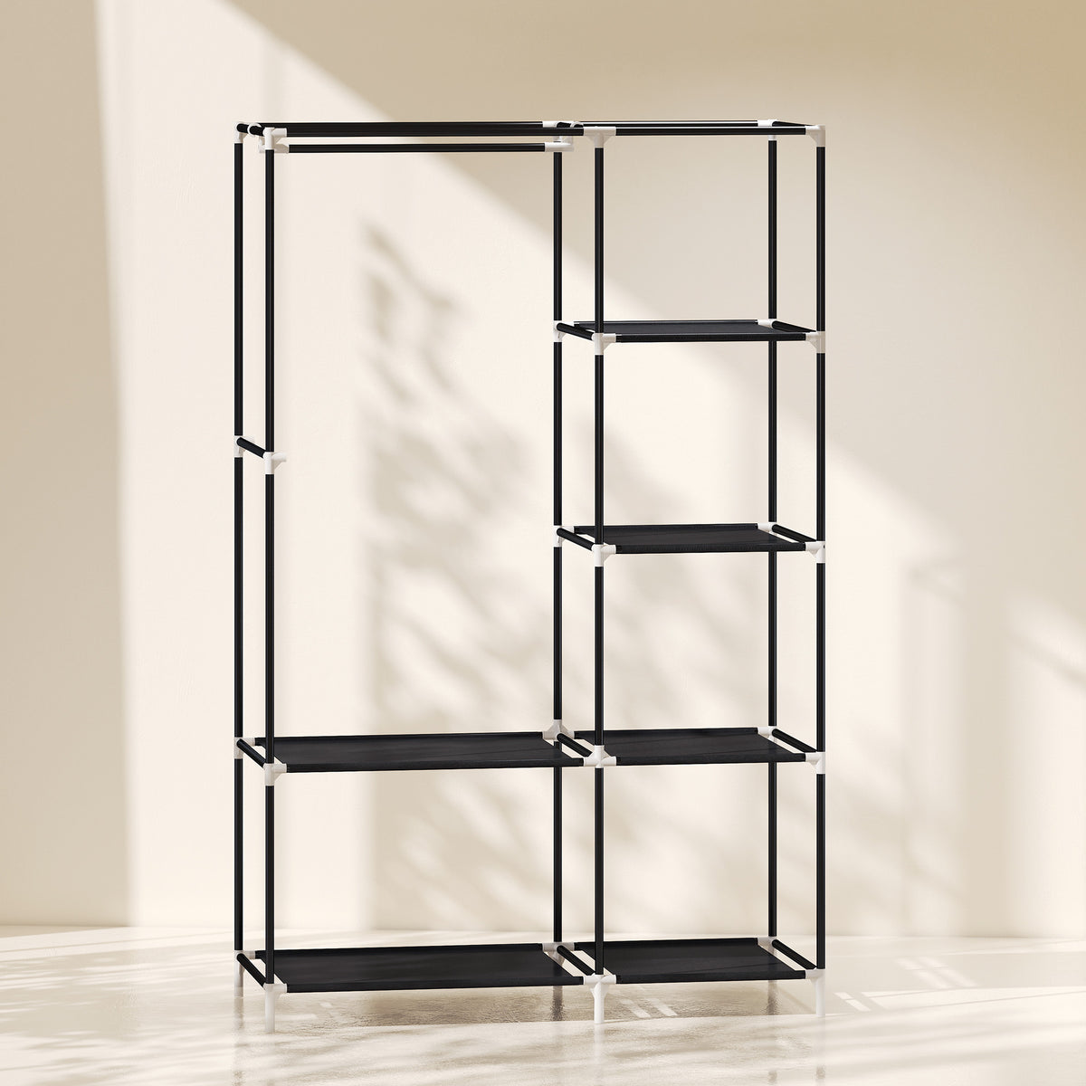 Armoire penderie multi-rangement - 6 étagères, 1 barre - non tissé noir