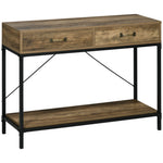 Table Console Table d'appoint d'entrée Industriel dim. 100L x 35l x 76H cm avec 2 tiroirs et 1 plateau Aspect Bois