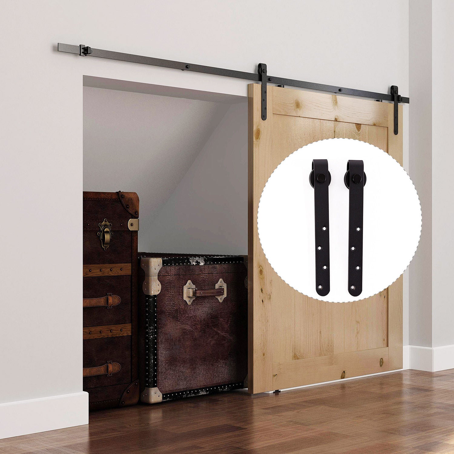 Kit de Porte Coulissante, Système Galandage avec Porte Épaisseur 20-25 mm, Largeur Max. 0,9 m, Charge 20 kg, Acier Noir