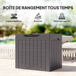 97L outdoor storage box with recessed handles, waterproof outdoor storage chest 56 x 41 x 50 cm, brown