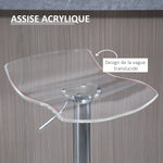 Lot de 2 tabourets de bar design contemporain assise acrylique et piètement métal - pivotant 360° - hauteur réglable avec repose-pieds - transparent