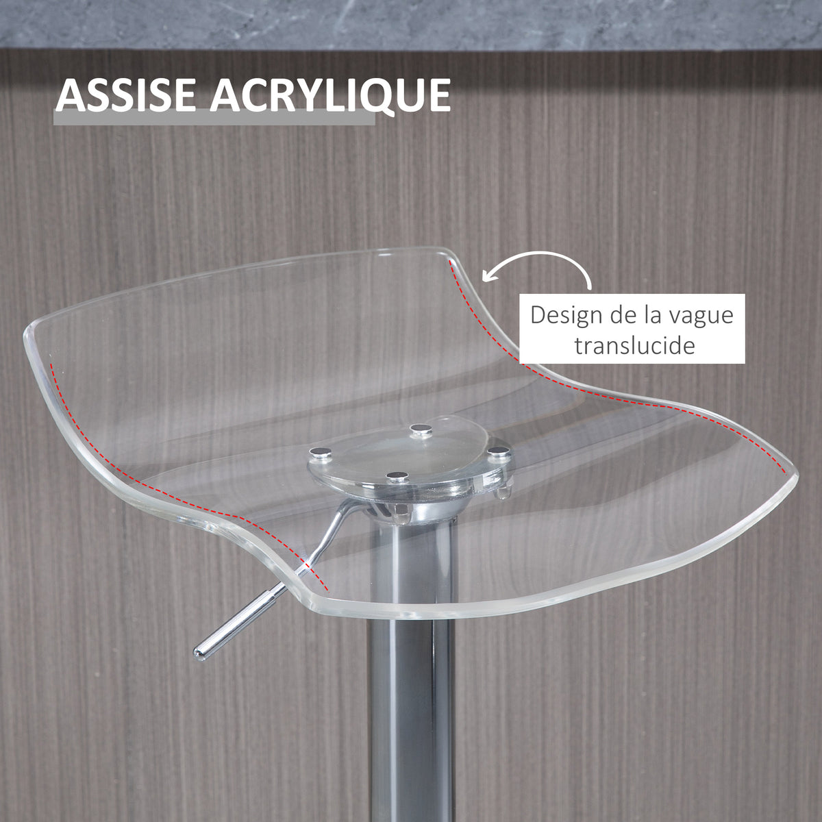 Lot de 2 tabourets de bar design contemporain assise acrylique et piètement métal - pivotant 360° - hauteur réglable avec repose-pieds - transparent