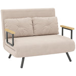 Canapé convertible 2 places avec dossier réglable à 5 niveaux et 2 coussins rembourrés, revêtement effet velours, beige