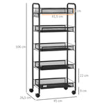 Chariot desserte de rangement à roulettes avec 5 paniers amovibles en acier, dim. 45L x 26.5l x 106H cm