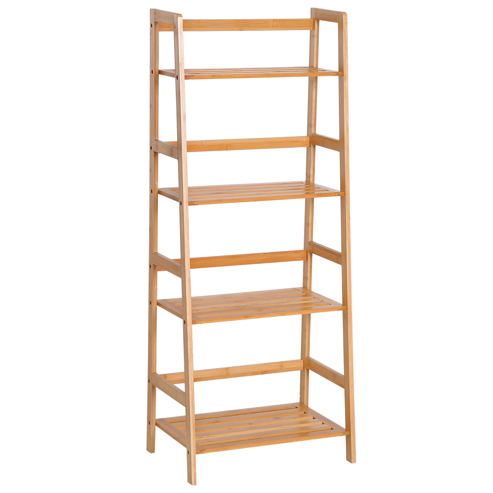 4-tier bamboo ladder shelf, natural style bookcase, 48L x 31.5W x 120H cm