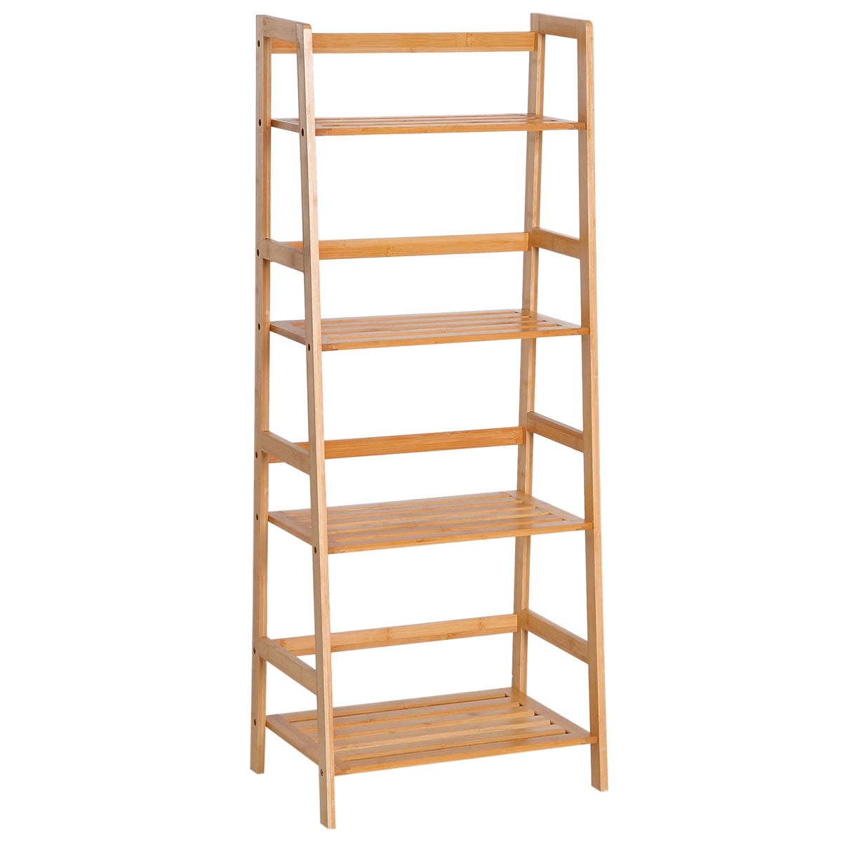 Etagère échelle en bambou 4 niveaux bibliothèque style naturel 48L x 31,5l x 120H cm