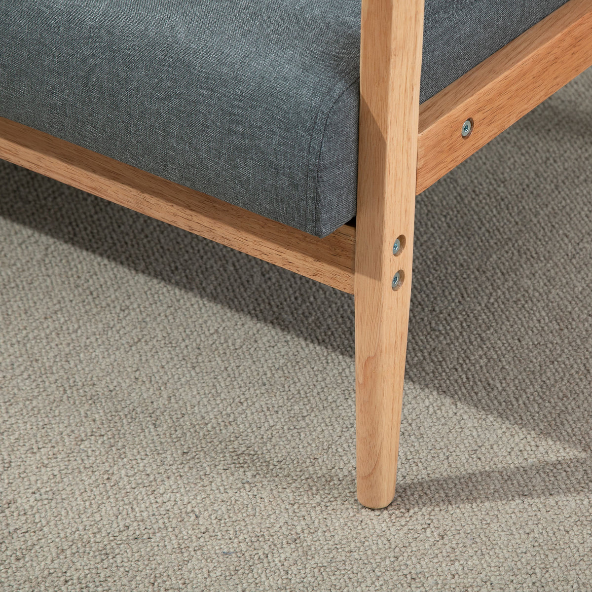 Canapé 2 places style scandinave avec accoudoirs, pieds en bois, 115l x 66,5P x 73H cm, gris