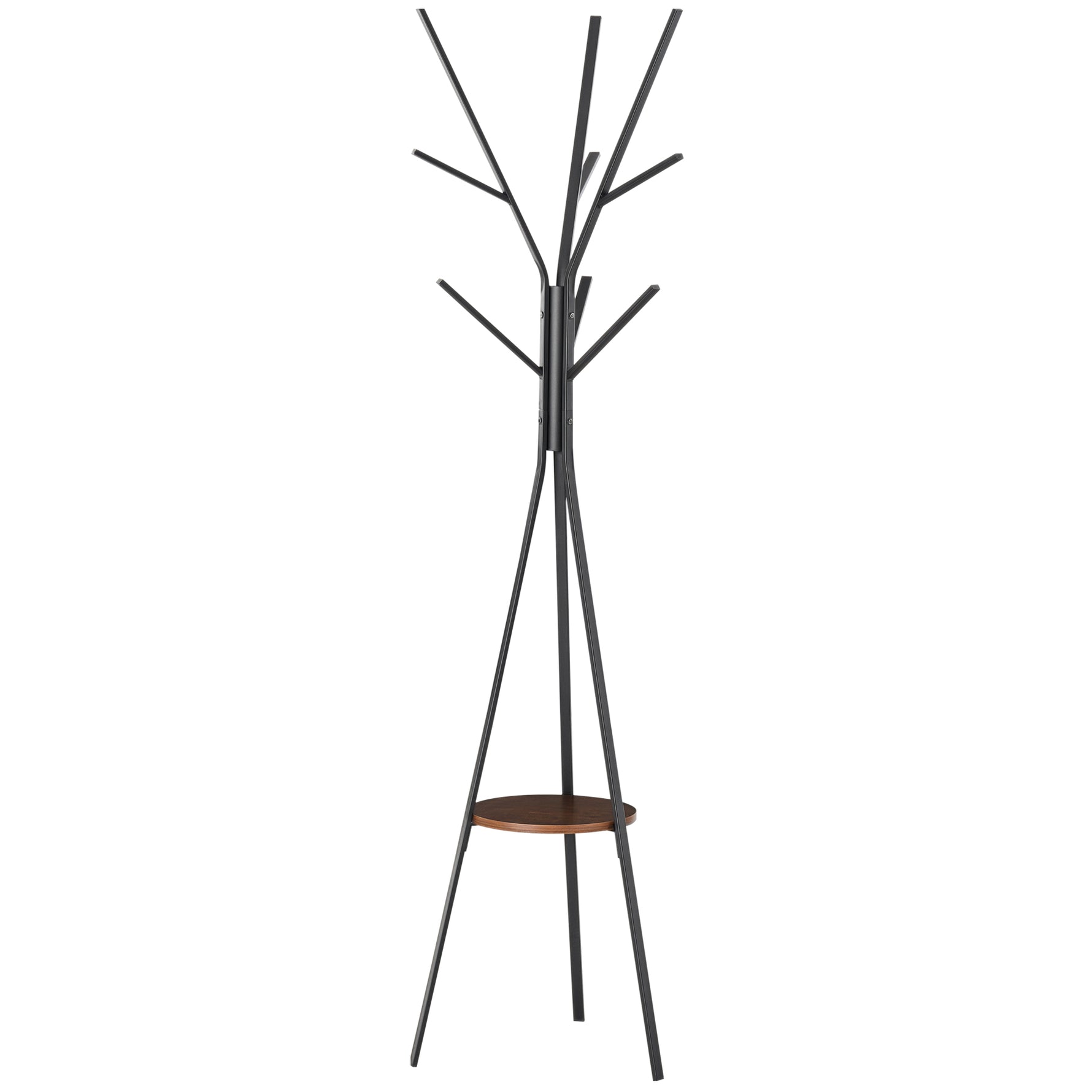 Porte-manteau trépied design contemporain branches étagère + 9 patères dim. 45L x 45l x 180H cm métal marron