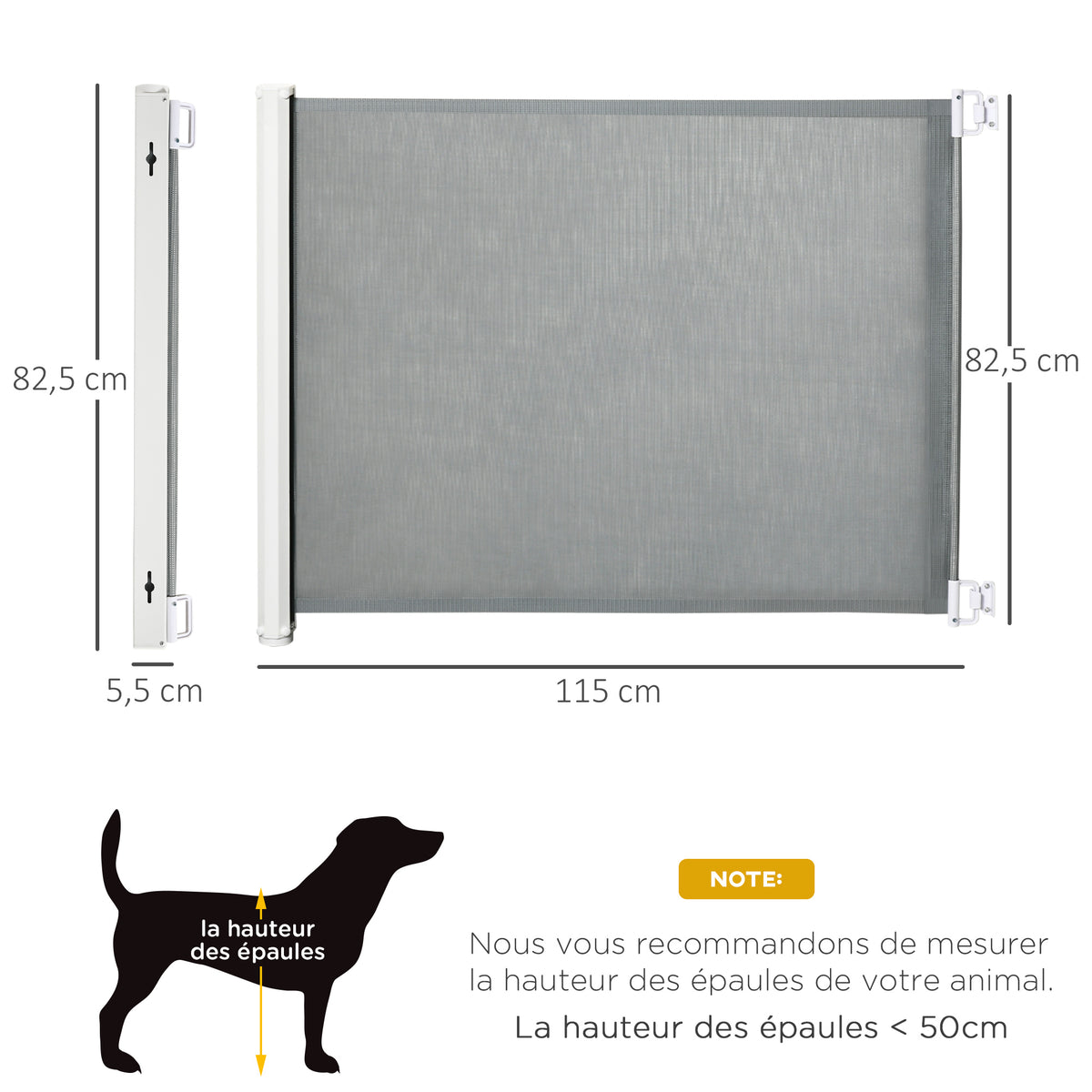 Lot de 2 barrières de sécurité barrière animaux rétractable automatique 1,15L x 0,83H m textilène acier  gris