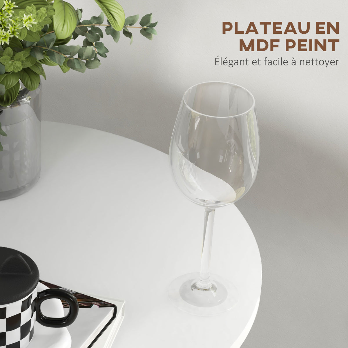 Table de bar ronde table de bistro mange-debout table de cuisine style contemporain plateau peint et cadre en acier