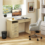 Bureau moderne avec 5 tiroirs, grand plateau, 1 compartiment ouvert, tiroir verrouillable, 110 x 50 x 76cm, chêne