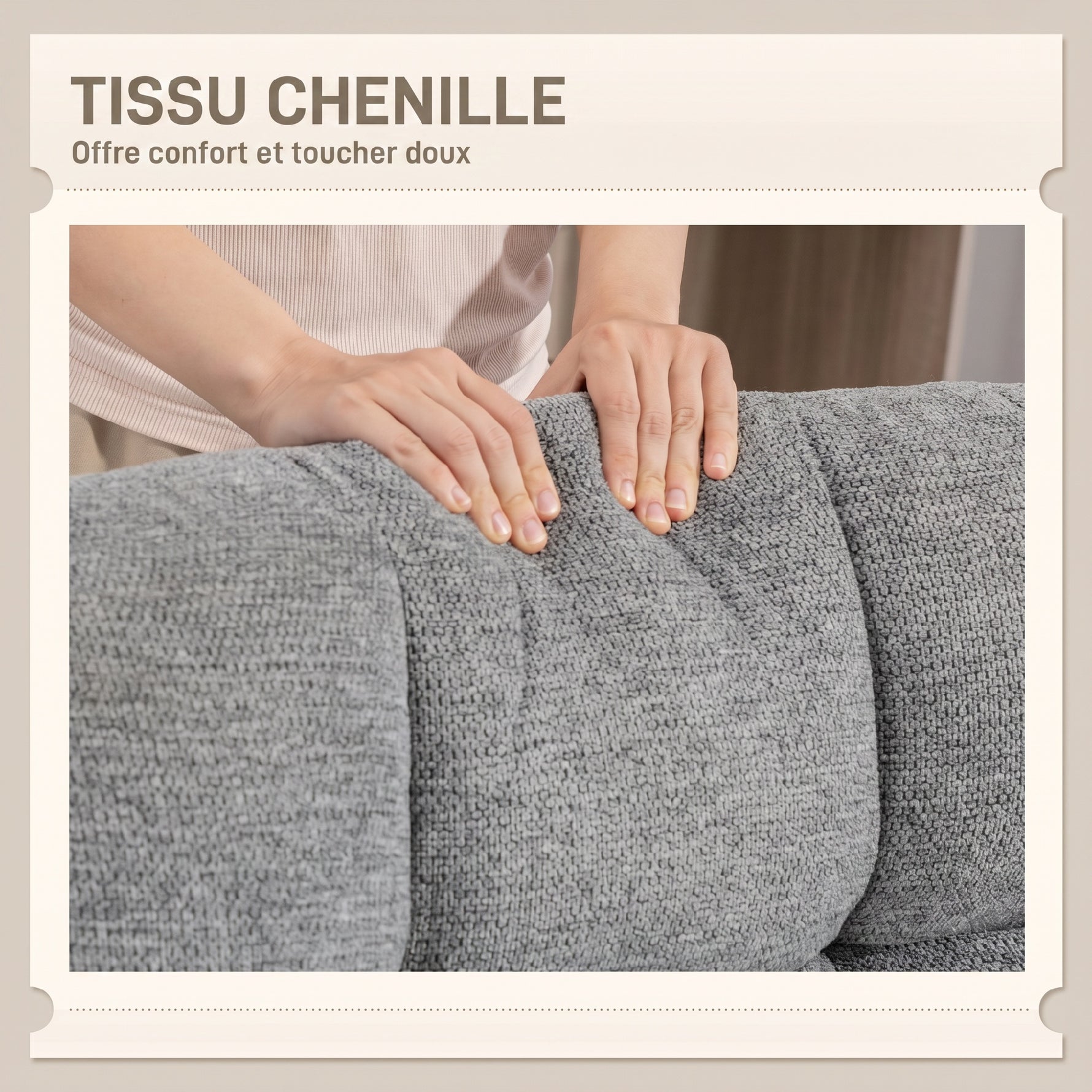 Fauteuil salon sans accoudoirs, chaise pivotante en tissu chenille, assise large, 75 x 95 x 90 cm, gris