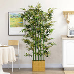 Bambou Artificiel 180 cm, Feuilles Réalistes et Pot en Bois de Pin, Facile à Nettoyer, pour Maison Bureau, Vert