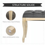 Banc Banquette capitonnée Style Classique 110 cm Bout de lit Rembourrée en lin piètement Bois hévéa sculpté Lin Gris
