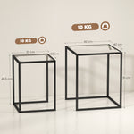 Lot de 2 tables basse gigogne, tables d'appoint empilable, plateau verre trempé cadre acier, patins antidérapants, noir