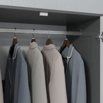 Armoire chambre penderie avec 2 portes à fermeture douce, 3 tiroirs et barre de suspension, 80x50x180cm, gris et blanc
