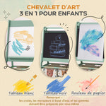 Tableau chevalet enfant ardoise double face tableau à craie rouleau papier 2 paniers 54 x 46,5 x 93 cm vert