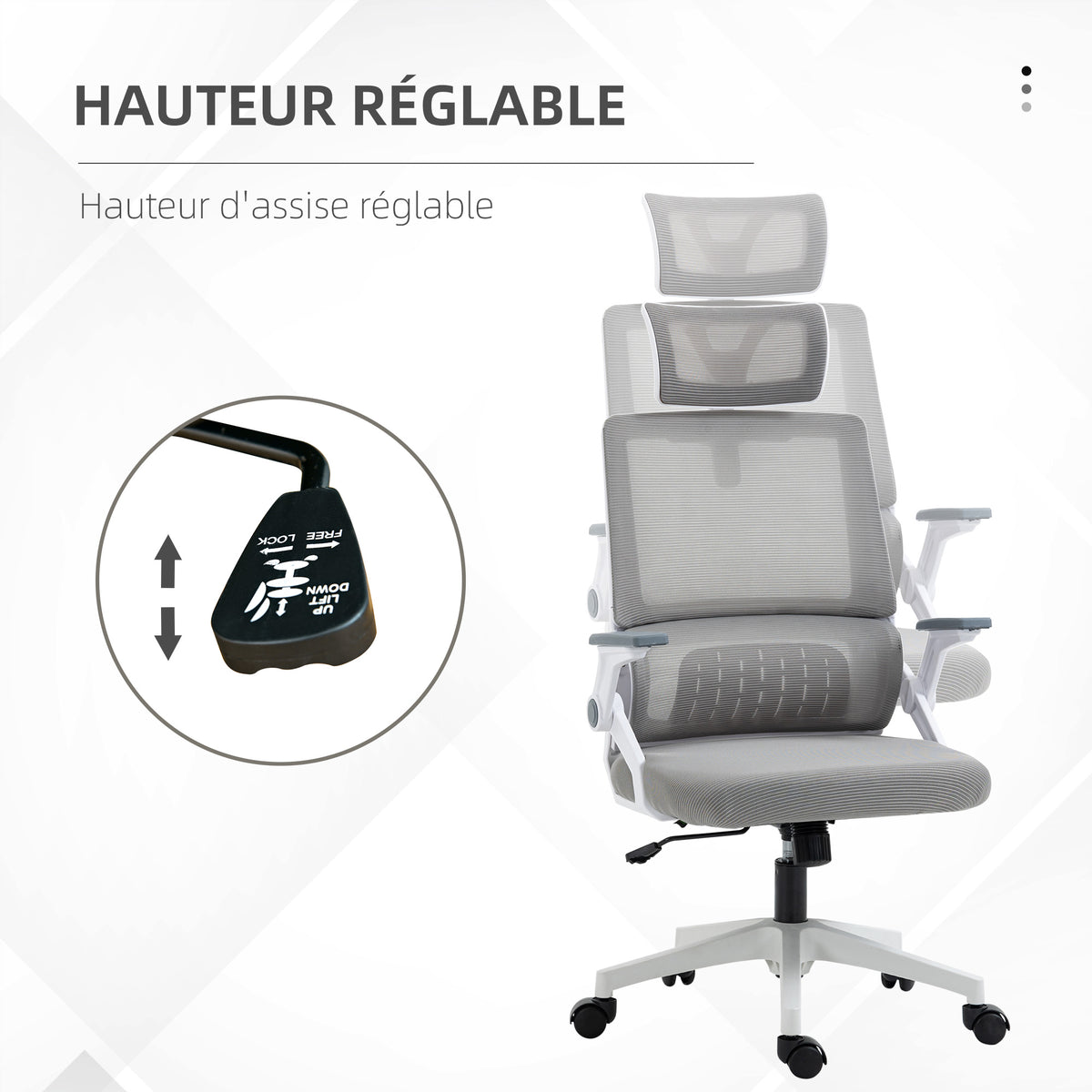 Sedia da ufficio regolabile in tessuto a rete di poliestere, schienale ergonomico reclinabile girevole grigio