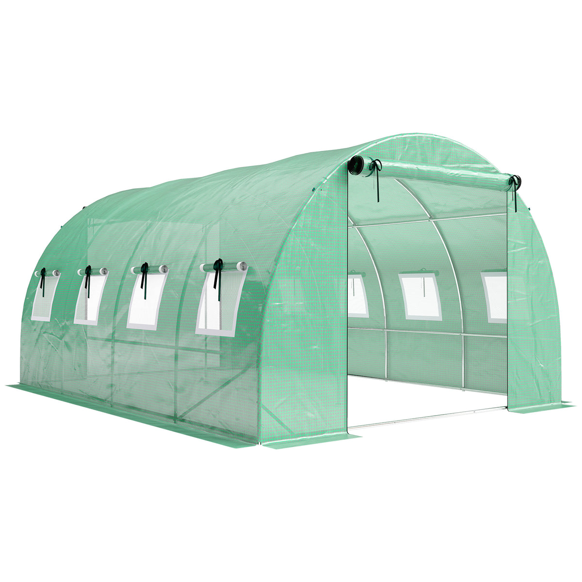 Serre tunnel de jardin 12m², serre de jardin tunnel 295x400x200cm 2 portes et 8 fenêtres bâche PE 140 g/m² vert