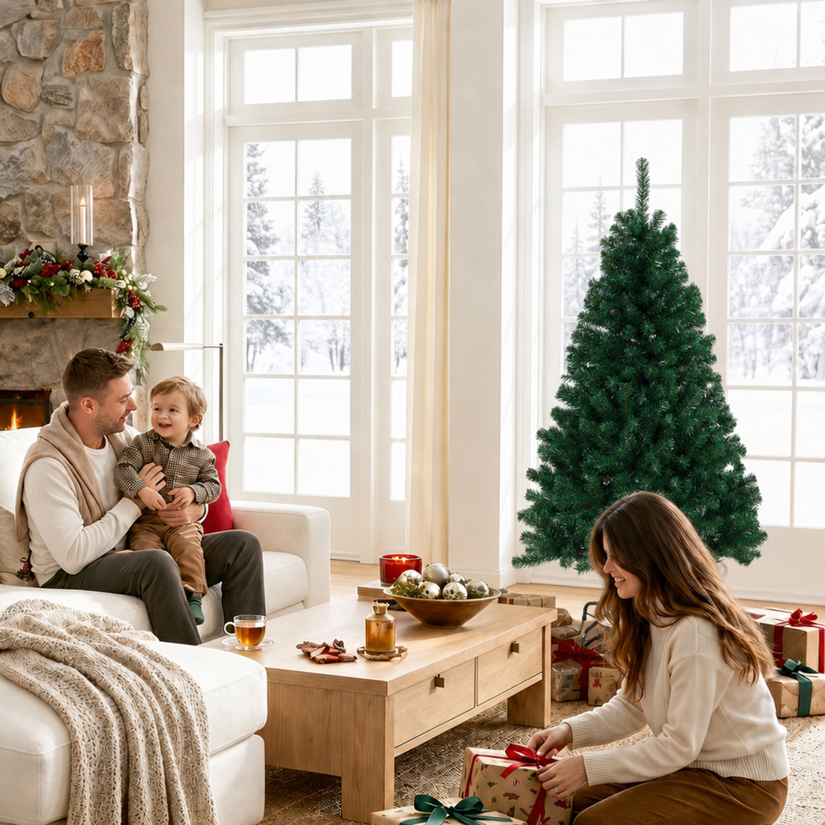 Kunstkerstboom 150 cm, kerstboom met 420 scharnierende takpunten, opvouwbare stalen standaard, groen