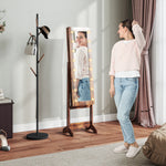 Armoire à bijoux armoire de rangement sur pieds boîte à bijoux avec miroir multi-rangements éclairage LED brun rustique