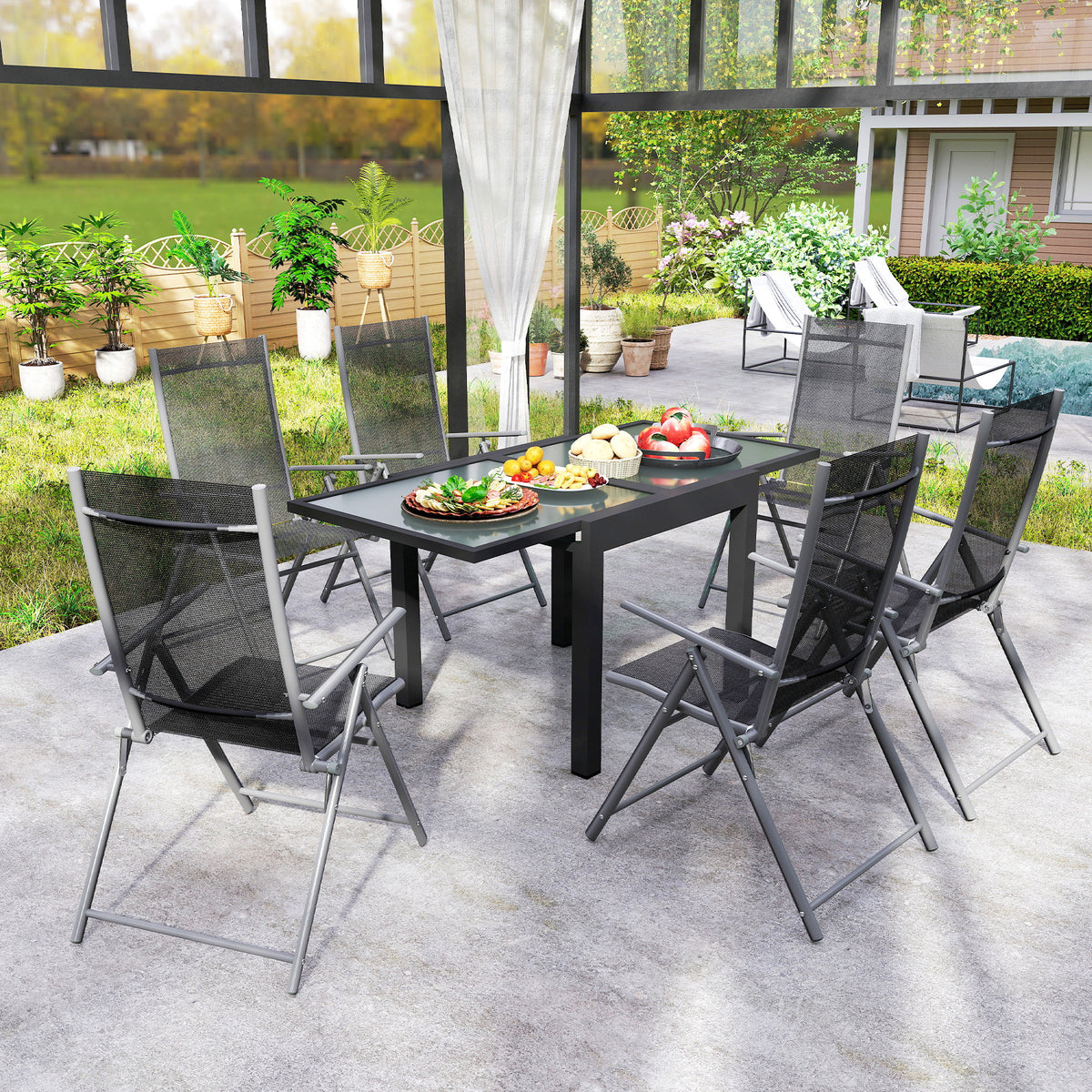 Table Extensible de Jardin Grande Taille dim. dépliées 160 x 80 x 75 cm Aluminium Plateau Verre trempé transparent