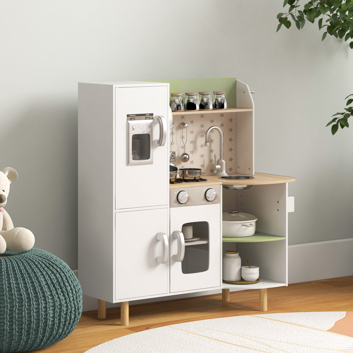 Cuisine enfant 3-8 ans jeu d'imitation avec machine à glaçons, évier mobile en acier inoxydable 84 x 34 x 89 cm blanc