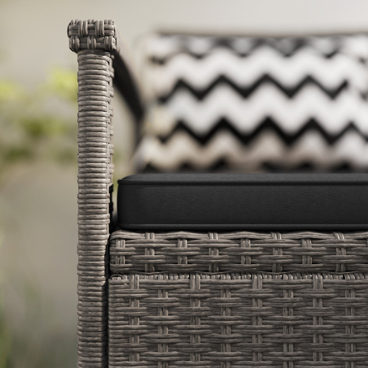 Gartenbank für 2 Personen, 160L Stauraumbank aus PE-Rattan mit Sitzkissen und 2 Kissen, 112 x 62 x 82 cm, Grau