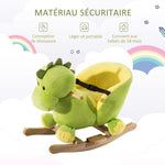 Jouet à Bascule Dinosaure Ceinture de sécurité Effet sonore 32 chansons pour enfants de 18+ Mois Bois Peluche Verte