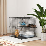 Cage Chat Intérieur Enclos Chat Modulable 2 Portes Hamac Échelle pour Petits Animaux de Compagnie 70x70x70cm Noir