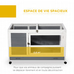 Clapier en bois cage à lapin villa pour lapin avec plateau coulissant, porte verrouillable, dessus ouvrable gris