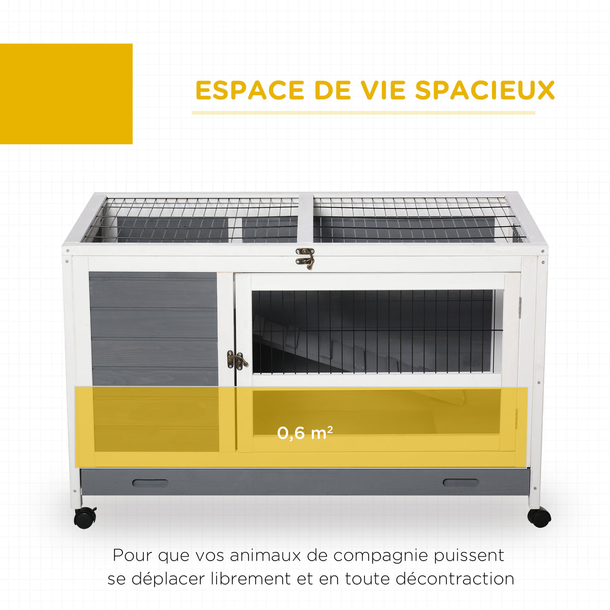 Clapier en bois cage à lapin villa pour lapin avec plateau coulissant, porte verrouillable, dessus ouvrable gris