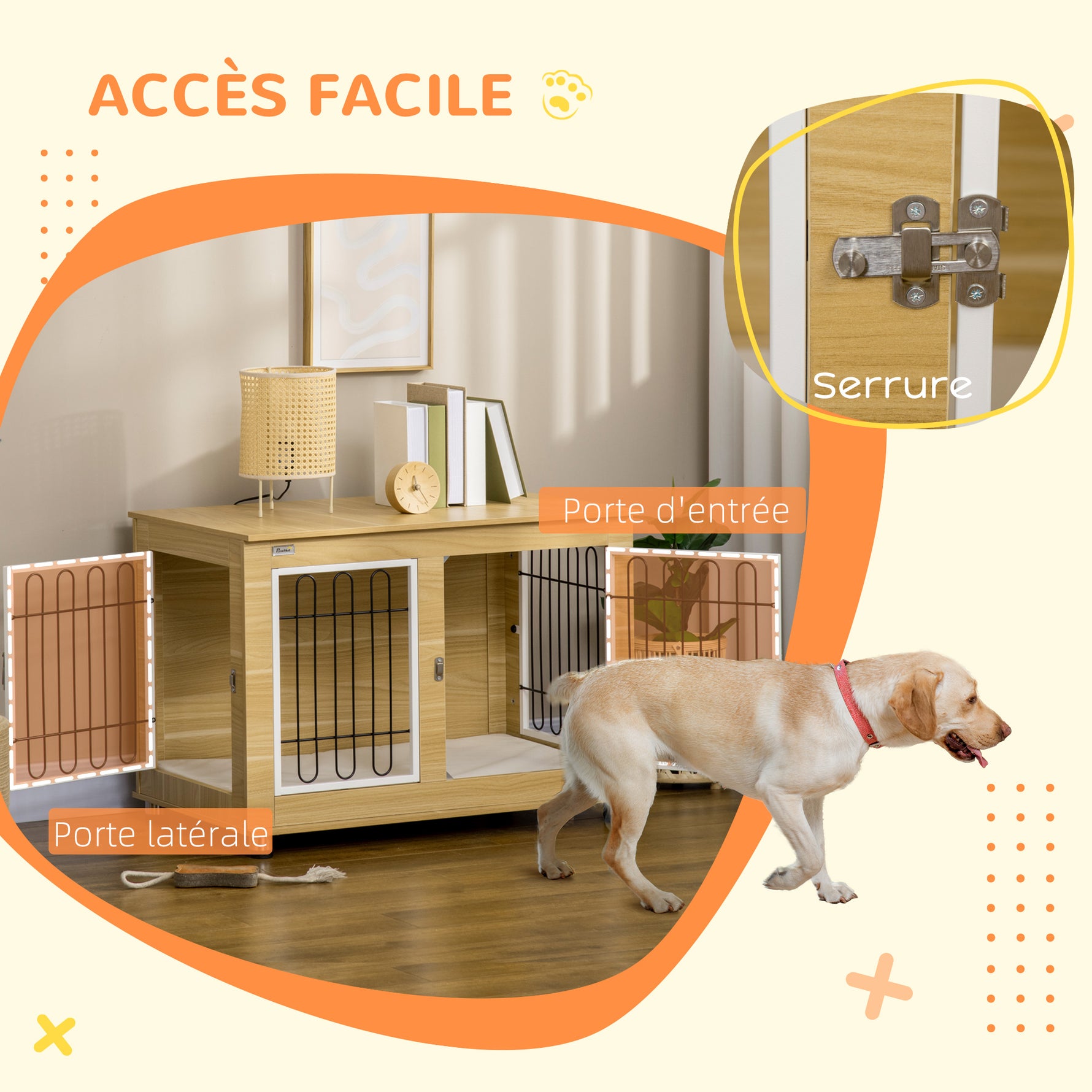 Cage pour chien animaux cage de chien sur pied avec coussin amovible acier aspect bois 90 x 58 x 65 cm