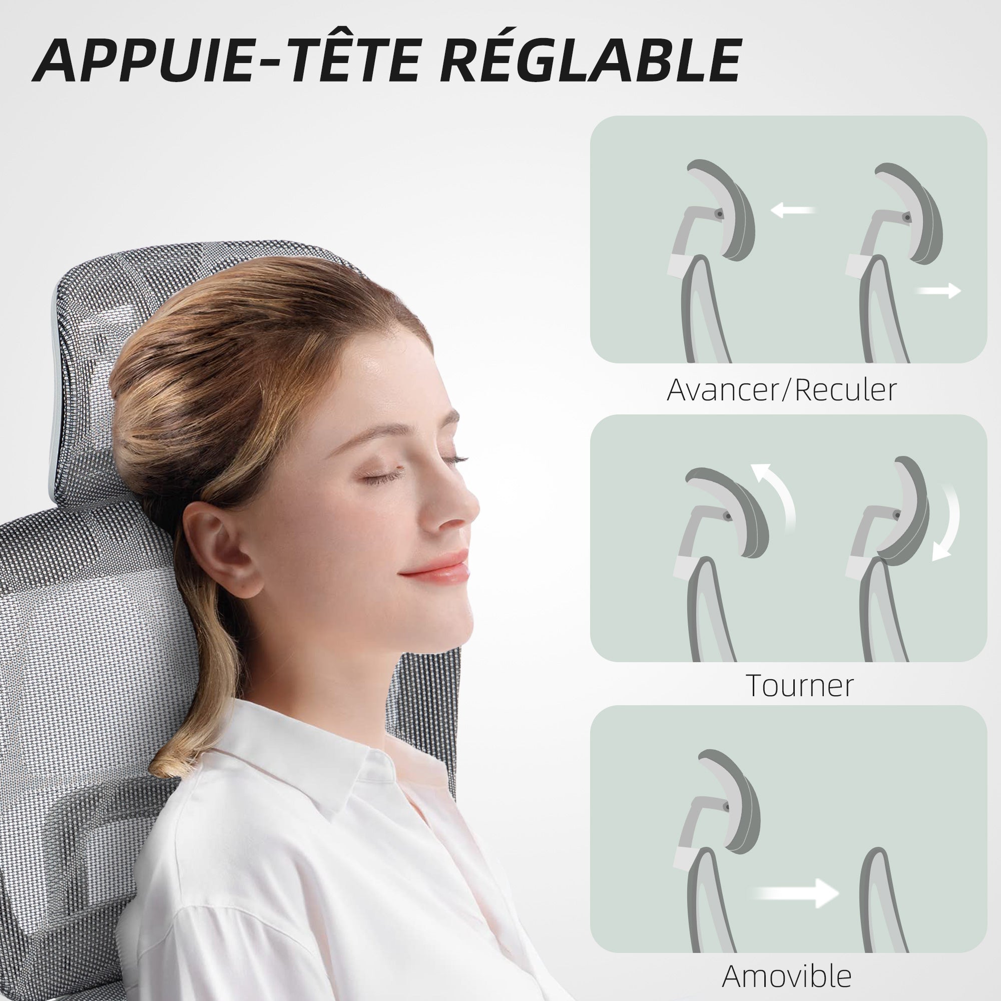 Fauteuil de bureau, chaise de bureau ergonomique en maille avec accoudoirs 3D, dossier inclinable, 66x64x122 cm, gris